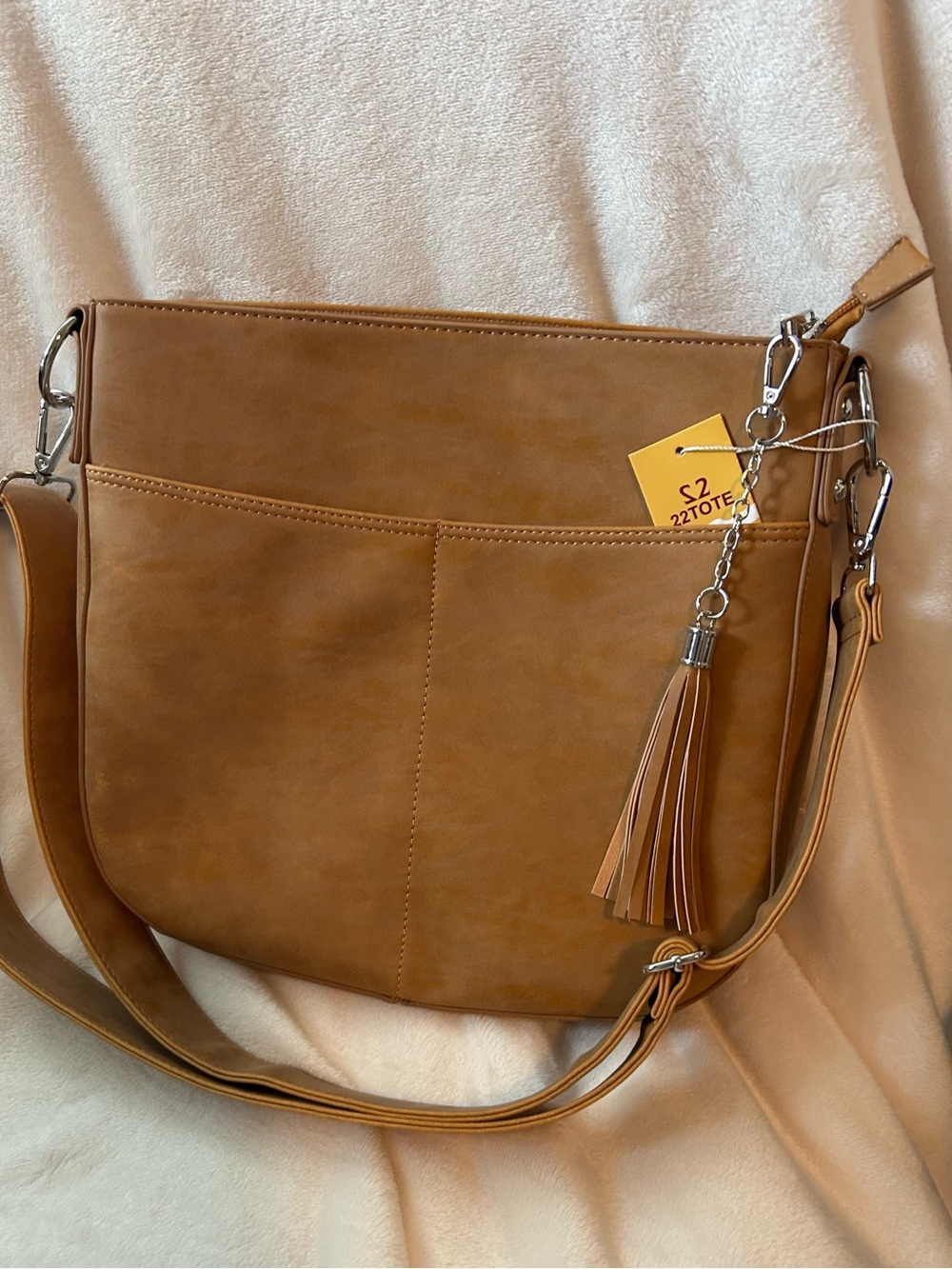 Classic Tan Crossbody Tote with Tassel - Women Bags